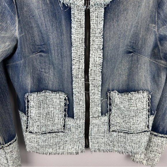 Minkas Chambray Tweed Cotton Blend Blue Full Zip Jacket Small - Picture 4 of 12